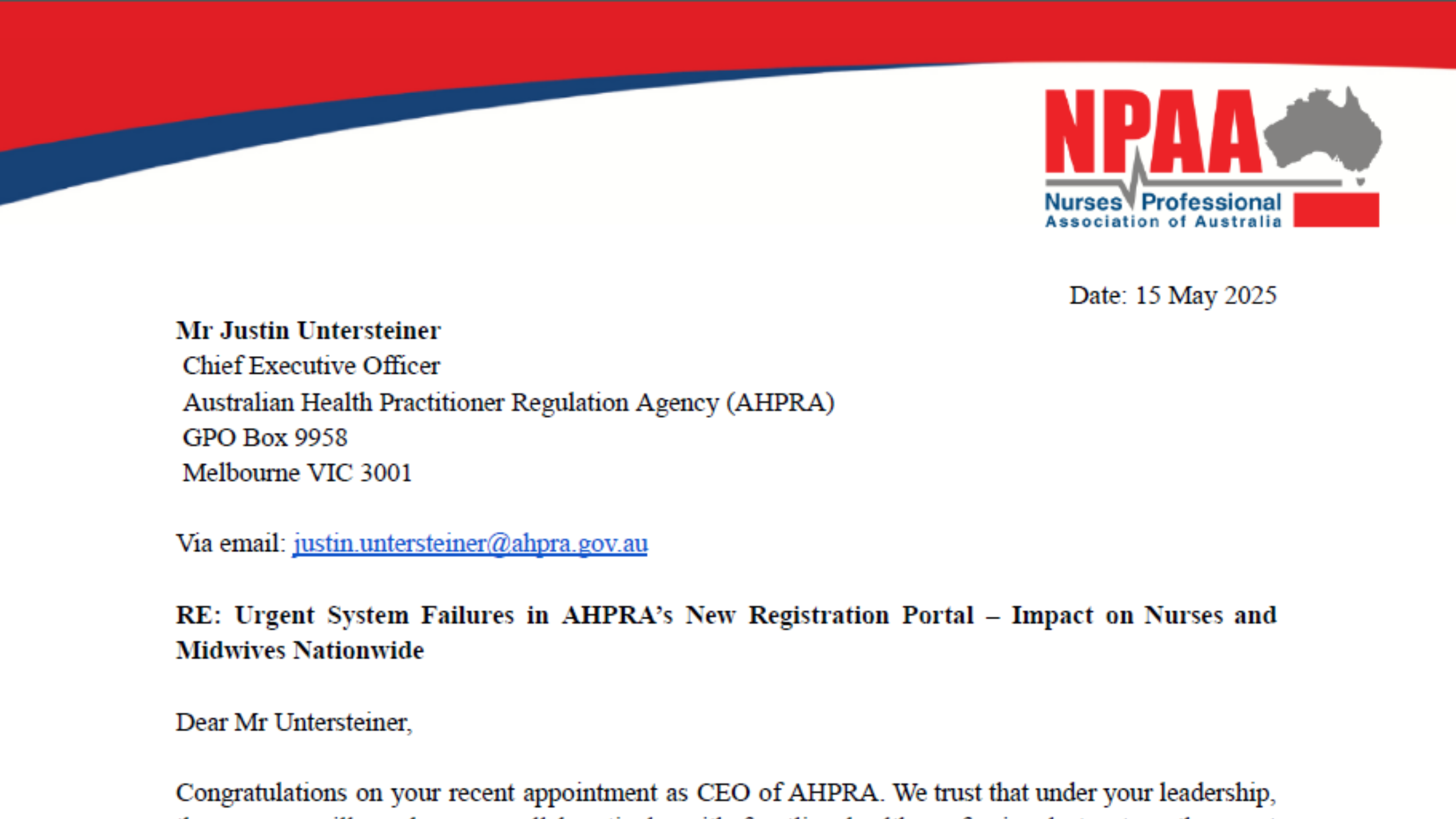 AHPRA Registration Extended to 15 June 2025: NPAA Demands Registration Be Fixed