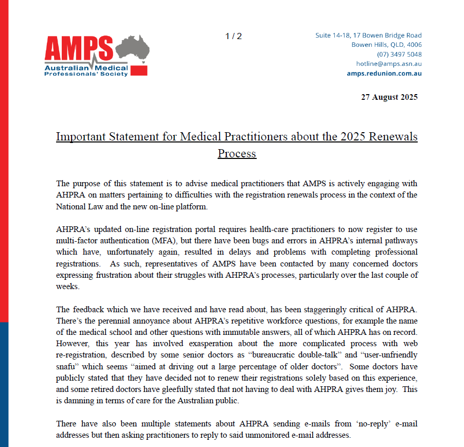 AMPS StateMENT on 2025 renewals process